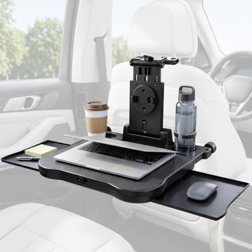 Avutrel Mesa de Asiento Trasero para Coche, Mesa Portátil para el Asiento del Coche con Portavasos y Soporte para el Móvil, Mesa Multifuncional Plegable, Capacidad de Carga de 15-20 kg