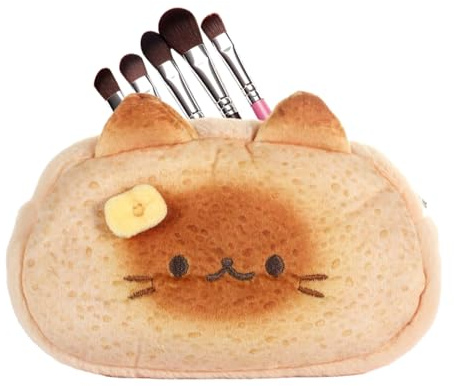 Lexsyn Cat Pencil Case Toast Design, Cute Pencil Case Plush, Cartoon Aesthetic Bag for Teenagers Children Girls, a, see description, See description