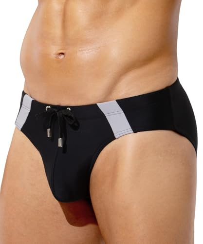 Arjen Kroos Men's Swim Briefs Elastic Drawstring Board Surf Swimsuits Quick Drying Color Clash Bikini Bottom Swimwear XXL,Black