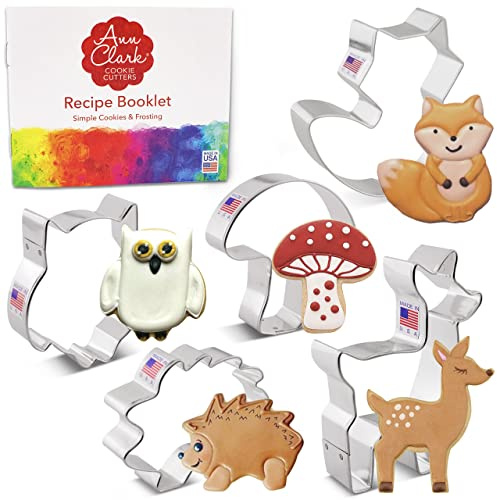 Ann Clark 5-Pc. Woodland Cookie Cutter Set, Made in USA, Mushroom, Owl, Fox, Deer, Hedgehog