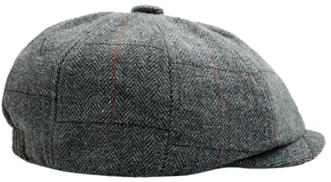 Charmylo Newsboy Cap Gatsby Baker Boy Hat Flat Caps Tweed Adjustable Peaky Herringbone Cloth Cap Hat Grey
