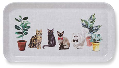 Cooksmart British Designed Small Serving Tray | Dinner Tray For Multiple Uses Around The Home | Trays For Food Serving Or Drinks Serving (Curious Cats - S)