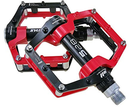 shanmashi Black Red 528 Mountain Bike MTB Pedals Aluminium Bicycle BMX Flat Pedal with Removable Non-Slip Studs