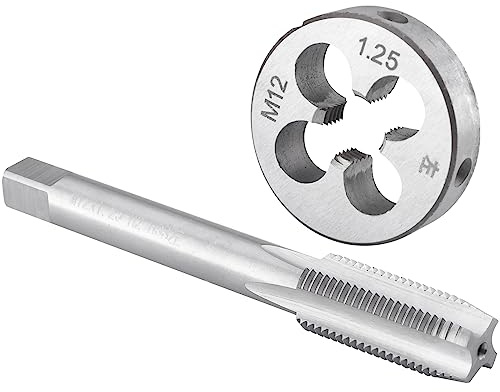 Burkit M12 X 1.25 Tap and Die Set Left Hand, M12 x 1.25 Machine Thread Tap and Round Die