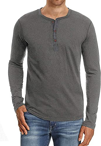 Sailwind Henley Maglia Uomo Maglietta Classica in Cotone A Maniche Lunghe Camicie Casual da Uomo (Grigio Scuro, XL)