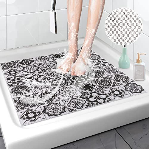Lurowo Tapis de Douche Antidérapant, Tapis de Salle de Bain en Luffa avec Drainage, PVC texturé Tapis de Sol de Douche Séchage Rapide (D, 60 * 60cm)