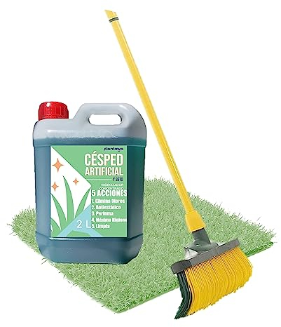 PLANTAWA Pack Limpiador Césped Artificial 2L + Cepillo con Mango | Limpia Césped Artificial y Setos | Limpieza Profunda y Aroma Fresco | Cuidado Fácil para Jardines y Terrazas