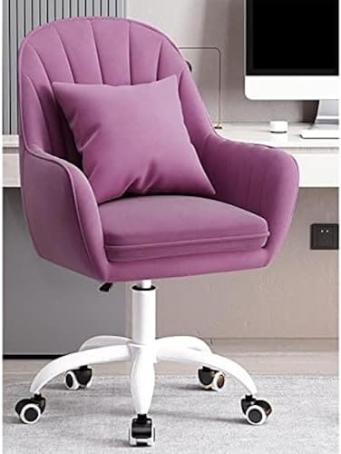 Home Office Chair Ergonomic Computer Chair Mid-back Desk Chair Cute Elegant Armchair,Upholstered Conference Reception Chair For Executive Living Bedroom,Velvet Swivel Chair-,Purple A1,55x80-90cm(2