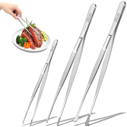 Ziamzra 3 Pezzi Pinze da Cucina 30cm Pinza Cucina 20cm Pinze Cucina Acciaio Inossidabile Pinza da Cucina Lunghe Pinza Cucina acciaio Utensili Cucina per Chef Barbecue Cucinare Spaghetti Dessert