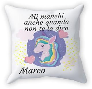 Overthetee Cuscino con Nome Personalizzabile Mi manchi anche quando non te lo dico Unicorno Amore Partner Idea Regalo