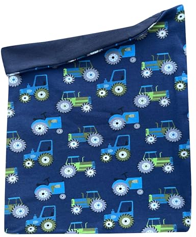 Wollhuhn Kinder Long Loop MAXI Halswärmer/Schlupf-Schal Extra Lang Jungen/Mädchen Viele Motive 20240201 (Baumwolljersey, Trecker Dunkelblau)