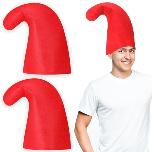 SATINIOR 2 Pezzi Cappelli Gnome di Carnevale Cappelli Nani in Feltro per Carnevale Fantastico Costume di Natale Cosplay de Festa Gnome, Taglia Unica per Adulti (Rosso)