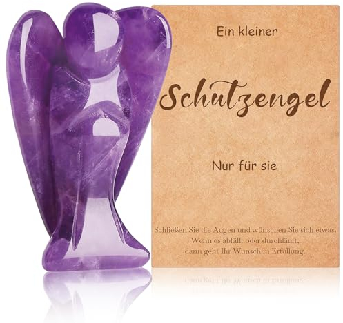 Sunwuun Glücksbringer Schutzengel Amethyst Stein Mit Karte, Engel Figur Heilsteine, Geschenke für Familie, Freunde und Kollegen