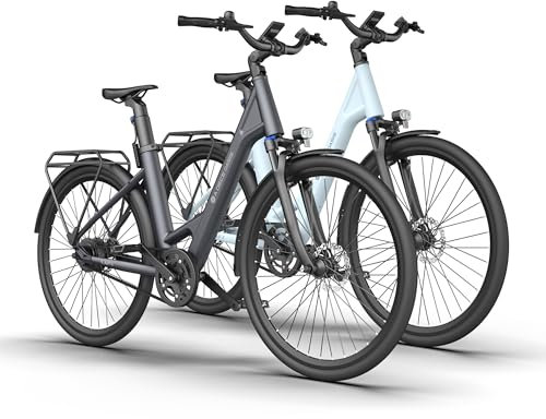 A Dece Oasis ADO ebike 28 Zoll, Air 28 E-Bike *2 Elektrofahrrad,345,00 Wh Akku, ebike Damen/Herren,1 Gang, 3,5-Zoll-IPS-Display,Momenten-Sensor, Riemenantrieb (Gray+Blue)