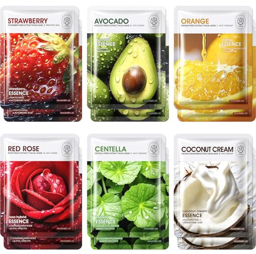 Sularpek 12 Pezzi Maschera Viso, Maschere Idratante Viso Nutriente, per Tutti i Tipi di Pelle, Idratante, Lenitive, Idratazione Profonda