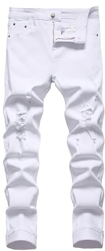 Jean slim fit stretch pour homme - Jean skinny déchiré pour homme - Coupe droite - Mode confortable - Taille flexible - Pantalon en denim pour adolescent - Décontracté - Coupe skinny, B # blanc., 30