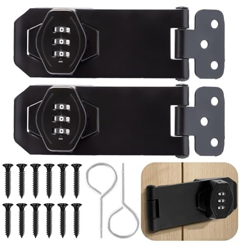 Sxutop 2 Piezas Cerradura Combinación Puerta Cerradura de Combinación con Codigo 3 Dígitos Pestillo de Puerta con Tornillos Cerrojo de Combinación 4 Pulgadas para Puertas Armarios Taquillas (Negro)