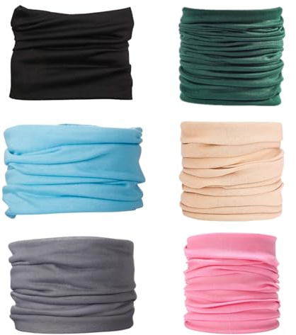 Generisch Juego de 6 bufandas multifuncionales sin costuras, máscara elástica multifunción, protección para la cabeza deportiva, bufanda para correr; multicolor (verde, negro, azul, rosa, caqui, gris)