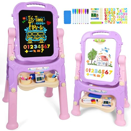 Joyooss Art Easel for Kids Toddler Easel Stand for Painting Adjustable,Magnetic Double Sided Drawing Dry Erase Board Children Art Accessories for Kid Ages 4-8 Boys and Girls Gift Learning Toy