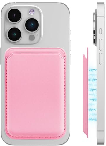 LYQNIHOB Cartera magnética para teléfono móvil, 1 unidad, de piel vegana, con silicona antideslizante y tarjetero magnético, protección RFID, cartera magnética para iPhone, color rosa