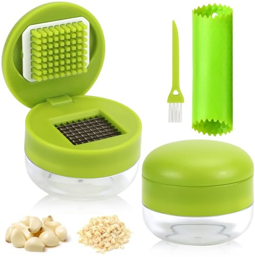 TYBYBB Vitlökspress set garlic press med vitlöksskalare silikon och rengöringsborste, vitlöksskärare rostfritt stål, vitlökstrimlare för vitlök, ingefära, nötter
