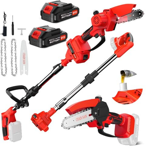 2 en 1 Mini Motosierra y Podadora de Pértiga, Motosierra Telescópica 8 Pulgadas, Sierra de Poda Telescópica Eléctrica, Cabezal de Motor Giratorio de 90°, Barra Telescópica Podar Arboles Patio de Jardí