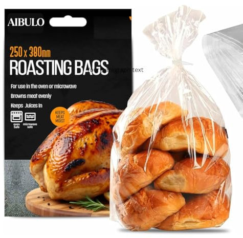 AIBULO 100-Pack Roasting Bags for Oven & Microwave | 250mm x 380mm BPA-Free 1.5L Cooking Bags for Chicken, Fish, Meat & Vegetables | Heat-Resistant No-Mess Food Bags