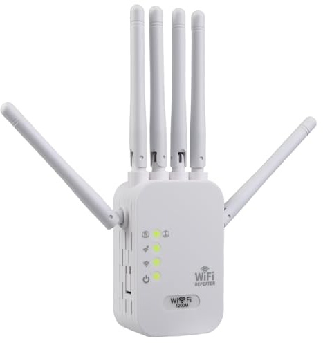 2025 WiFi Signal Booster 6 Antenna 1200Mbps Booster Repeater 25m Relay Distance Dual Band (5.8GHz/2.4GHz) Network Amplifier Signal Boosters for Home Quick Setup WiFi Repeater with Ethernet Port White