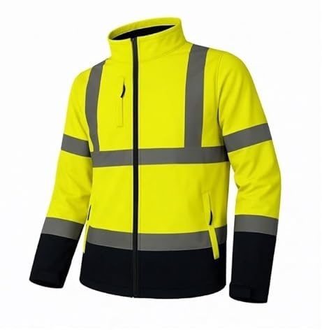 GM WORKWEAR Hi-Vis Softshell Work Jacket – Lightweight Reflective Safety Coat for Men – Breathable, Durable & Weather-Resistant Security Workwear, Sizes S–3XL