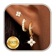 ZNBOH 3 Paires Boucles d'oreilles Argent 925 Femme Fille Clou d'Oreilles | Creoles Plaqués Or 18 Carats,Hypoallergénique,Zirconium Papillon Trefle,Piercing Helix Cartilage Boucle Oreille,Cadeau Bijoux