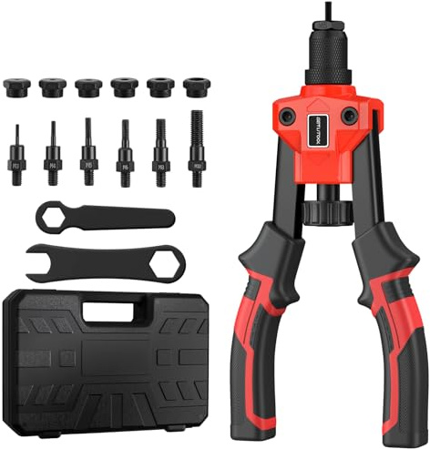 GETLITOOL 10-Inch Rivettatrice con Doppia Imupgnatura per Impieghi Gravosi, Include 6 Mandrini M3 M4 M5 M6 M8 M10, Pistola Manuale a Dadi Rivetti con Valigetta per Garage Officine