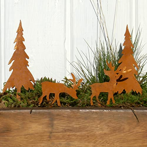 Gartenstecker Elch und Tanne 4er Set zum Stecken Rostdeko für Advent Weihnachten