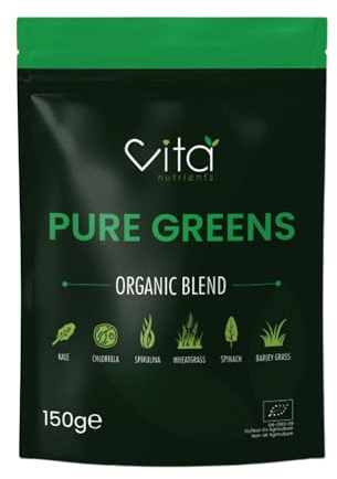 Pure Greens Superfood Powder 150g - Premium Organic Blend of 6 Plant Based Super Greens - Vegan & Gluten Free - Vitamin Fibre & Mineral Rich Formula - Made in The UK