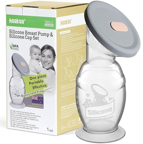 haakaa Manual Breast Pump Silicone Breast Pump & Silicone Cap Set 5.4oz/150ml