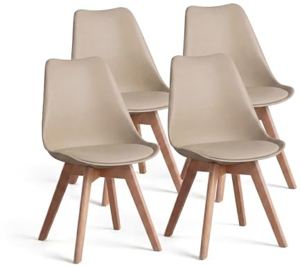 duehome | Beench, Pack 4 sillas Nórdicas, Sillas Comedor, Acabado en Arena y Madera, Medidas: 49 (Ancho) cm x 53,5 cm (Largo) x 83 cm (Alto)