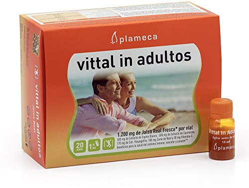 PLAMECA Vittal In Adultos, Jalea Real Defensas, Cansancio y fatiga, Espino Blanco y Jugo de Noni, 20 Viales de 10 ml