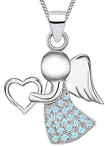 Goldene Hufeisen Schutzengel Herz Zirkonia Anhänger mit Halskette 925 Echt Sterling-Silber (Blau)