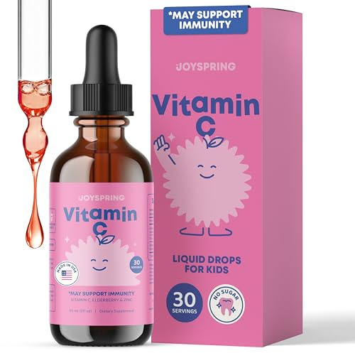 JoySpring Vitamin C and Zinc for Kids, Elderberry Liquid Supplement | Alcohol-Free Toddler Vitamin C | 3+ Years | (2 fl oz) 30 Servings
