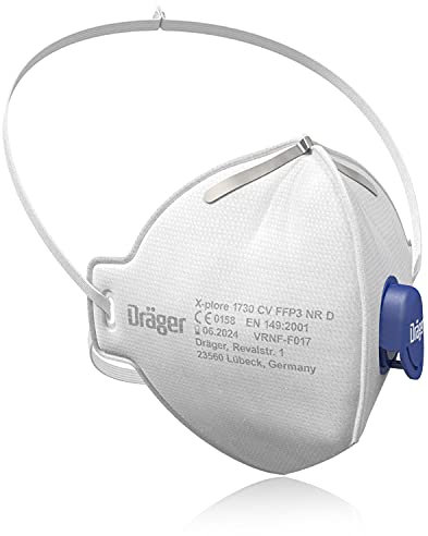 Dräger X-plore 1730 C V Masque FFP3 avec valve expiratoire fabriqué en France | Lot de 10 masques de protection respiratoires anti-poussière pour bricolage, ponçage, chantier