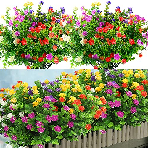 Duciotey 12 Bündel künstliche Sträucher, künstliche Blumen, UV-Kunstpflanzen, künstliche Pflanzen im Freien – für Zuhause, Garten （Mehrfarbig）