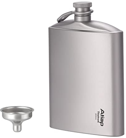 ATiAP Titanium Hip Flask with Funnel, 260ML Outdoor Portable Wine Pot Flagon Hip Flask with Cap (200ML)