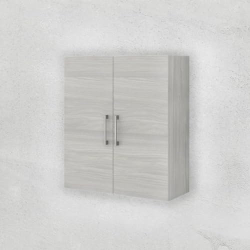 KIAMAMI VALENTINA 2-türiger Hängeschrank Eiche grau mit Glasboden und Chromgriffen