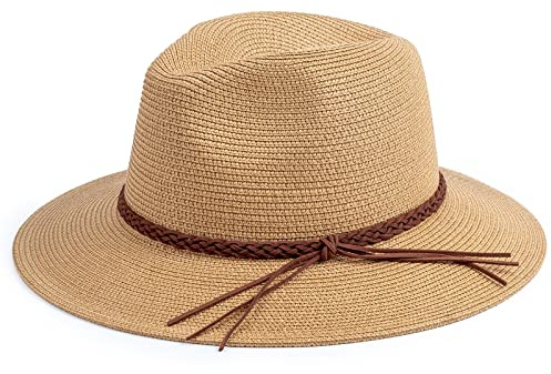 DRESHOW Mujeres Sombrero de Panamá Sombreros de Paja Sombrero de Verano Sombrero de Playa Fedora Sombrero UPF 50+