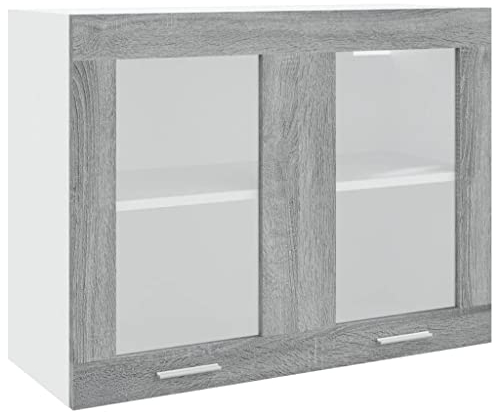 vidaXL Hängeschrank Glas, Wandschrank für Küche, Küchenschrank Wandmontage mit viel Stauraum, Schwebeschrank Schrank Küchenmöbel, Grau Sonoma Holzwerkstoff