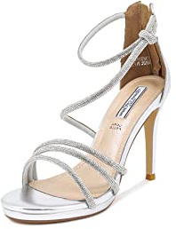 QUEEN HELENA Sandali Eleganti con Tacco a Spillo Fascia Incrociata con Strass Donna ZM9314 (Argento, Numeric_38)