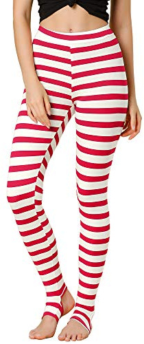 Allegra K Women's Leggings Striped Tights High Waist Elastic Waist Pants