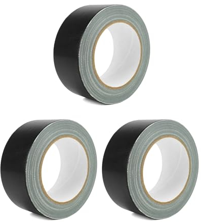 QWORK® 3 Rollos Cinta Americana Negra 50mm x 30m - Cinta Adhesiva Tela para Reparaciones y Fijaciones, Adhesivo Fuerte, Resistente a la Intemperie y rasgable a Mano - Total 90 m