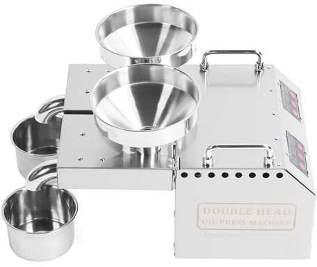 Doppelkopf-Ölpresse, Küchenmaschine, Hohe Ölausbeute, Heiß-Kaltpresse, Edelstahl, Kleiner Automatischer Ölextraktor für den Privaten Gebrauch (-3113240004011)