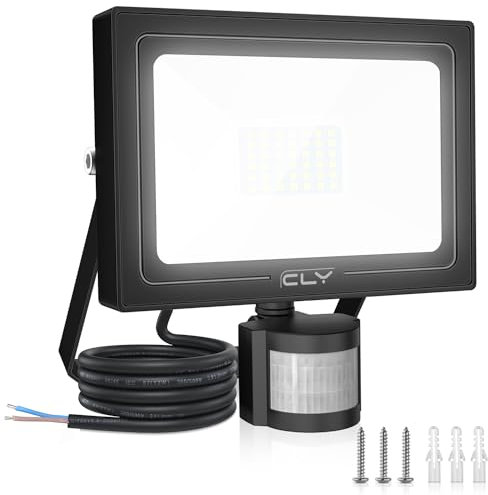 CLY 50W Security Lights Outdoor Motion Sensor, 4700LM PIR Sensor Security Light 6500K LED Floodlight IP66 Waterproof Outside Wall Light with 1M Cable 30s Lights for Backyard Garden Doorway Garage