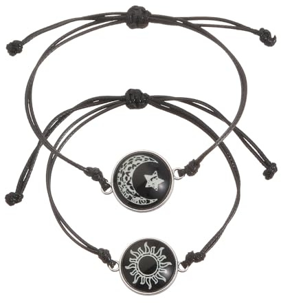 IXDEAXLY 2pcs Sun and Stars Moon Bracelets Friendship Bracelets Set for Best Friends Bracelet for Lovers Partners, Black, Zinc, no gemstone